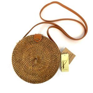 Round Rattan Straw Crossbody Boho Bag Purse NWT